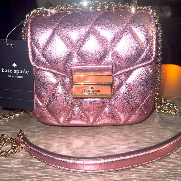 kate spade Handbags - NWT Kate Spade Carey Crossbody Metallic Pink Quilted Leather Micro Chain